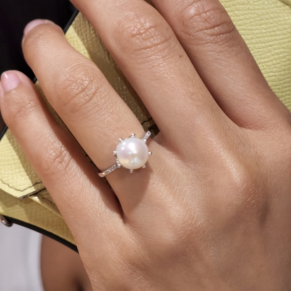 Womens 925S White Cultured Freshwater Pearl Adjustable Ring Engagement Design - Picture 9 of 15